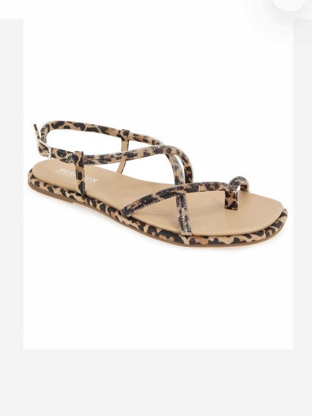 NEW Kenneth Cole Reaction Waltz Rhinestone Thong Sandal Animal Print Flat Sandal